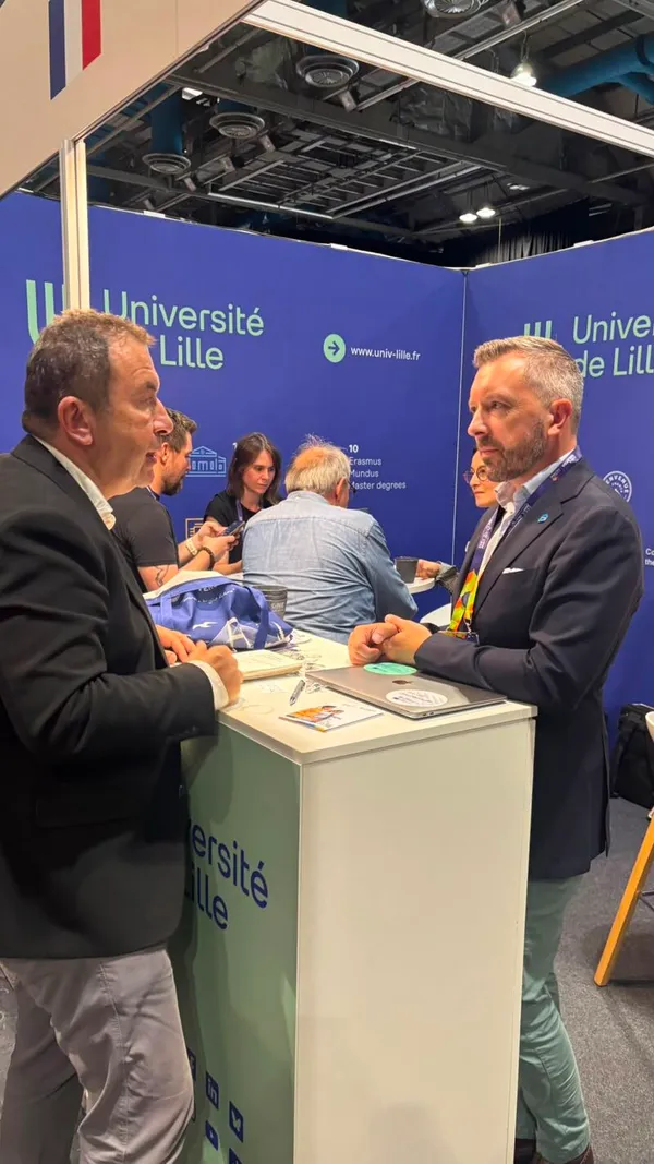 Conversation at the Université de Lille booth during EAIE 2026 in Glasgow