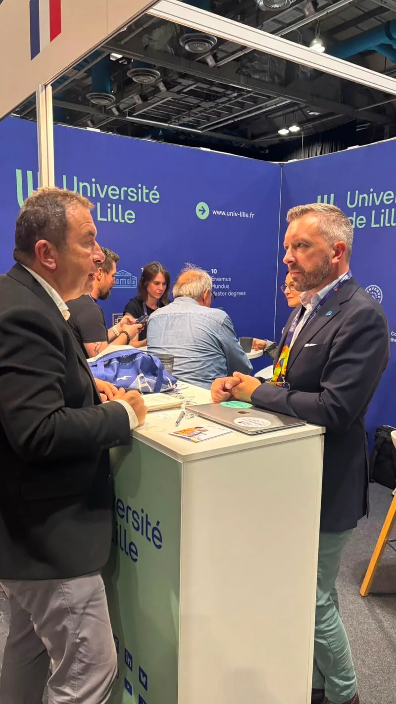 Conversation at the Université de Lille booth during EAIE 2026 in Glasgow